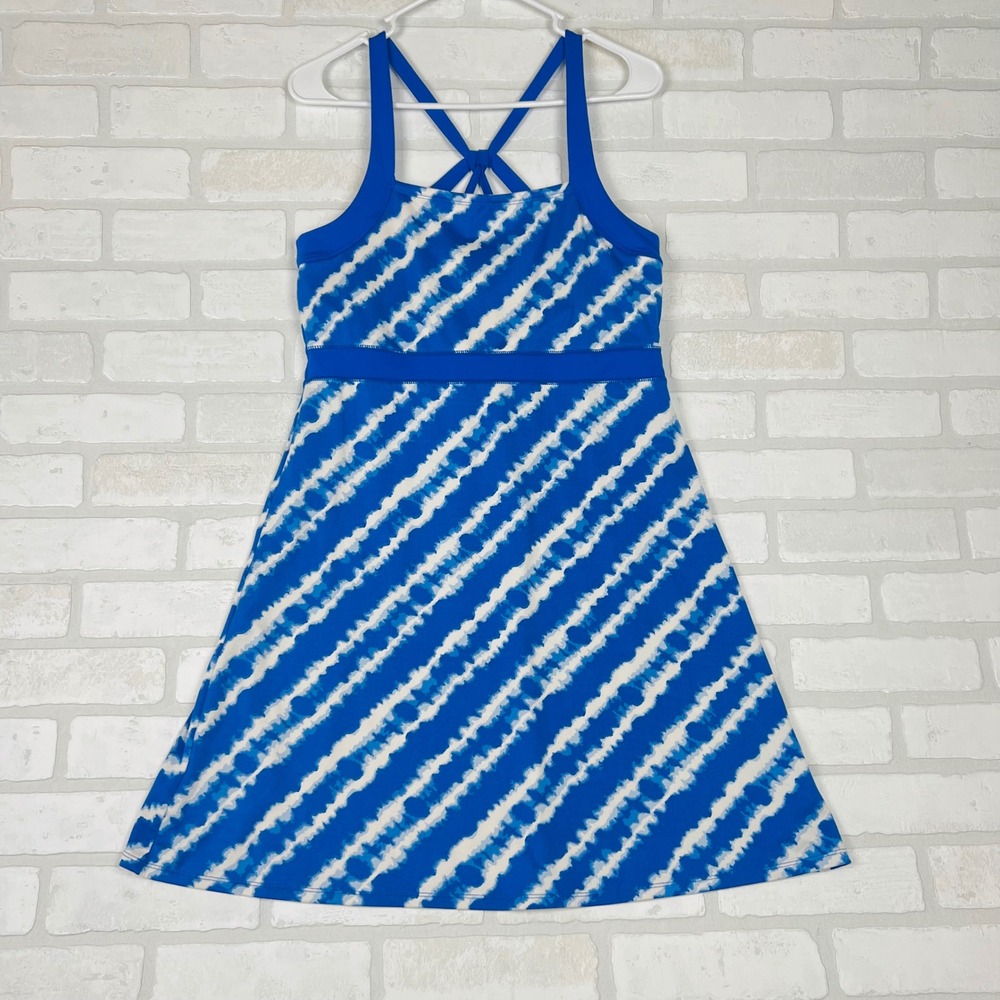 Soybu Womens Blue White Tie Dye Stripe Strappy Back Active Dress Large